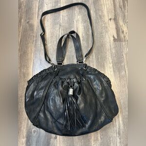 Kathy Van Zeeland Y2K Slouchy Hobo Shoulder Crossbody Bag in Black with Tassel